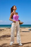 Trendy licht beige broek met wijde pijpen_