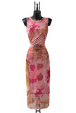 Prachtige lange mouwloze taupe-rose bodycon jurk_