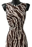 Prachtige lange mouwloze beige-bruine bodycon jurk_