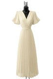 Stijlvolle beige maxi plisse jurk _