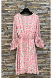 Mooie korte crossover pastel rose-groene jurk met bloemen print_
