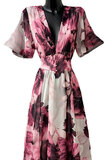 Mooie mauve-beige maxi jurk jurk met bloemen print_