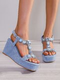 Blauwe hoge sandaal met sleehak Caitlin_