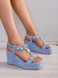 Blauwe hoge sandaal met sleehak Caitlin_