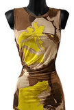 Prachtige lange mouwloze geel bruine bodycon jurk_