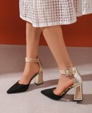 Zwart-gouden suede mix pump Ilona_