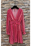 Mooie korte fuchsia-rode jurk met print_