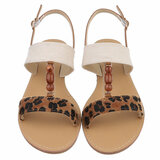 Beige-leopard mix lage sandaal Areke_