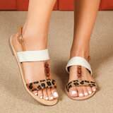 Beige-leopard mix lage sandaal Areke_