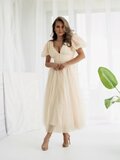 Stijlvolle lange cream jurk in organza_