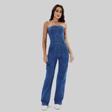 Modieuze blauwe jeans bustier jumpsuit_