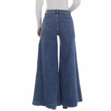 Fashion blauwe jeans broek voor dames met zeer wijde pijpen_
