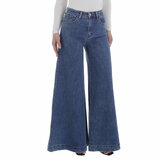 Fashion blauwe jeans broek voor dames met zeer wijde pijpen_