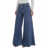 Fashion blauwe jeans broek voor dames met zeer wijde pijpen_