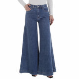 Fashion blauwe jeans broek voor dames met zeer wijde pijpen_