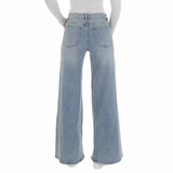 Fashion licht blauwe jeans broek voor dames met zeer wijde pijpen_