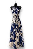 Chique armloze maxi halterjurk in blauw-beige_
