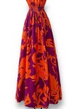 Chique armloze maxi halterjurk in oranje-purper_