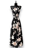 Chique armloze maxi halterjurk in zwart-beige_
