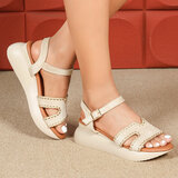 Beige sandaal met sleehak Roya_