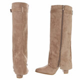 Hoge kaki bruine suede laars met omslag Chanella_
