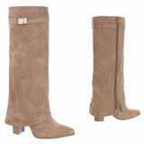 Hoge kaki bruine suede laars met omslag Chanella_