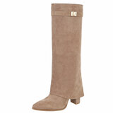 Hoge kaki bruine suede laars met omslag Chanella_