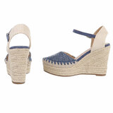 Blauwe hoge sandaal met sleehak Martine_