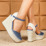 Blauwe hoge sandaal met sleehak Martine_