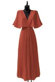 Elegante terracotta maxi plisse jurk _