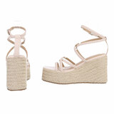 Beige hoge sandaal met sleehak Romane_