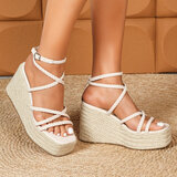 Beige hoge sandaal met sleehak Romane_