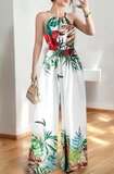 Fashion witte jumpsuit met tropical planten print_