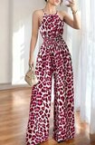 Fashion bordeaux-witte jumpsuit met animal print_