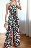 Fashion groen-fuchsia-witte jumpsuit met animal print_