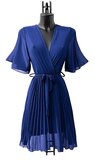 Korte blauwe cross heart plisse jurk _