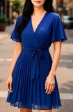 Korte blauwe cross heart plisse jurk _