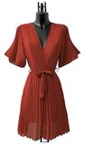 Korte terracotta cross heart plisse jurk _