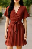 Korte terracotta cross heart plisse jurk _