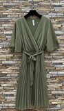 Korte kaki groene cross heart plisse jurk _