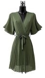 Korte kaki groene cross heart plisse jurk _