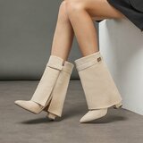 Beige suede laars met omslag Binti_