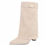 Beige suede laars met omslag Binti_
