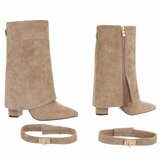 Kaki bruine suede laars met omslag Binti_