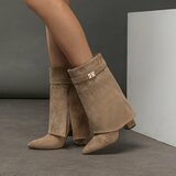 Kaki bruine suede laars met omslag Binti_