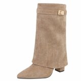 Kaki bruine suede laars met omslag Binti_