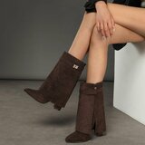 Bruine suede laars met omslag Binti_