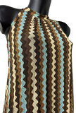 Zomerse mouwloze blauw-bruine mixed plisse jurk met print_