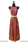 Zomerse mouwloze oranje-purperen mixed plisse jurk met print_