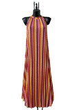 Zomerse mouwloze oranje-purperen mixed plisse jurk met print_